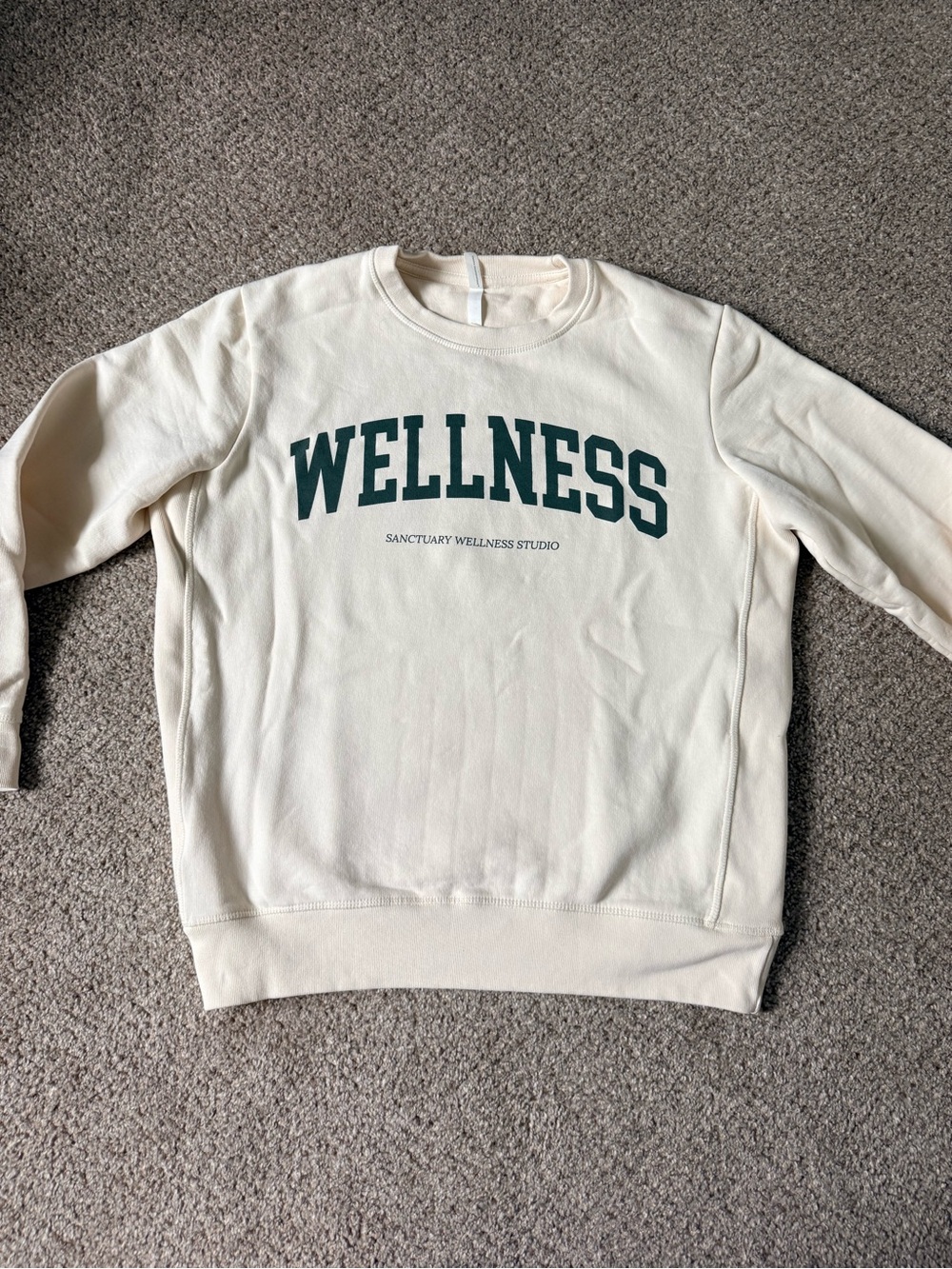 Cream Crewneck Sweatshirt with Green 'WELLNESS' Print
